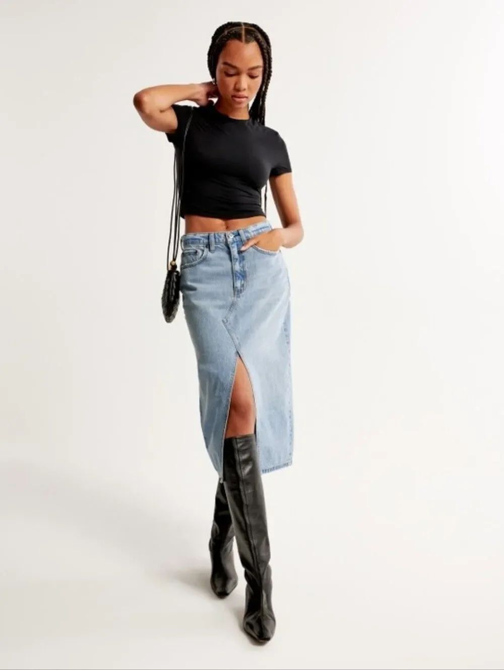 Abercrombie & Fitch High Rise Midi Jean Skirt Light Wash Size 10